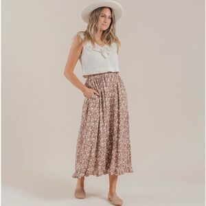 Rylee + Cru Dahlia Oceanside Skirt Terracotta Floral Midi Skirt Size Large